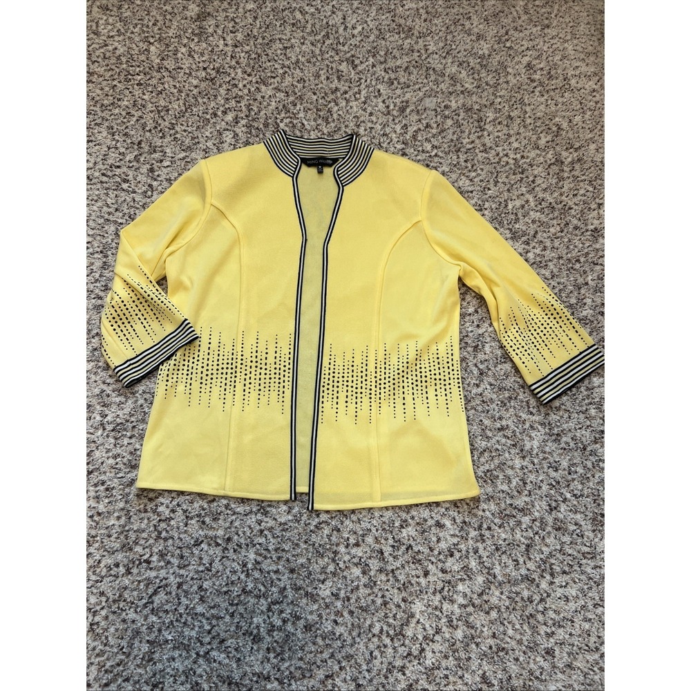 Ming Wang New Yellow Knit Embellished Cardigan Jacket Medium‎ 3/4 Sleeve